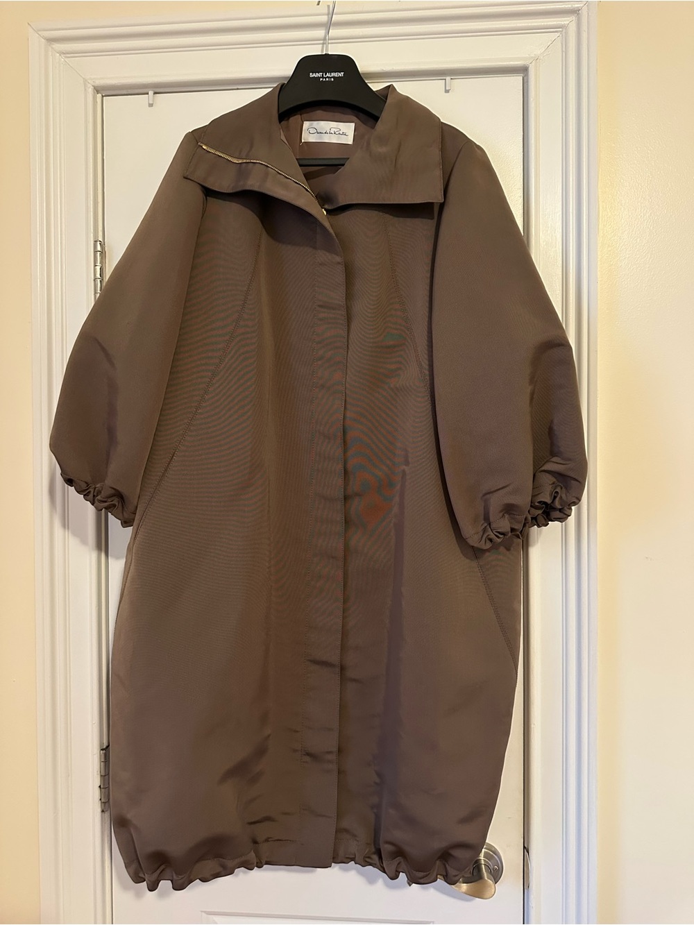 Oscar de la Renta Brown Puff-Sleeve Cocoon Coat Fits sizes S/M